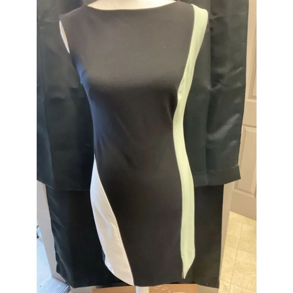 Calvin Klein Black Sheath Dress with White and Light Green Panels - Picture 2 of 3